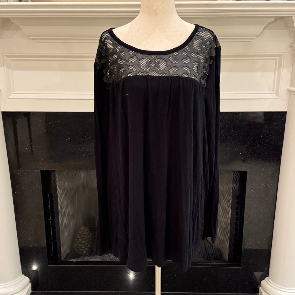 Lane Bryant Black Lace Yoke Long Sleeve Top Size 18/20